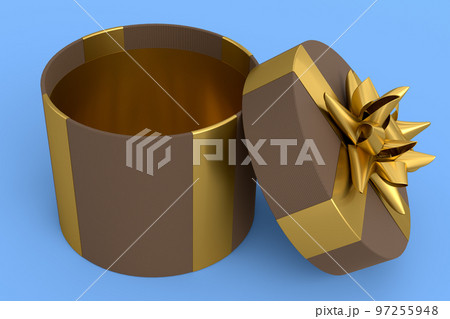 Gift boxes with ribbon and bow isolated on blue background. greeting design 97255948