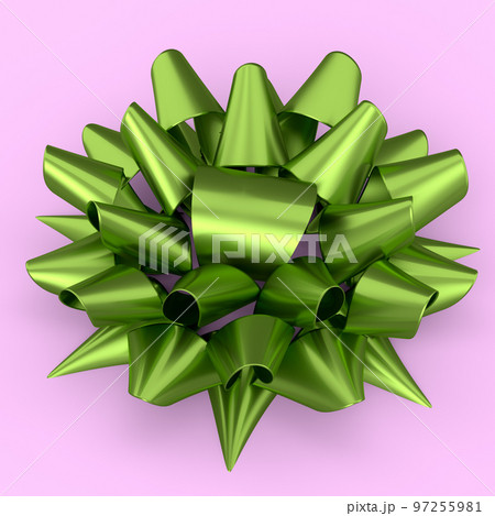 Realistic decorative bow or ribbon for gift box isolated on pink background. 97255981