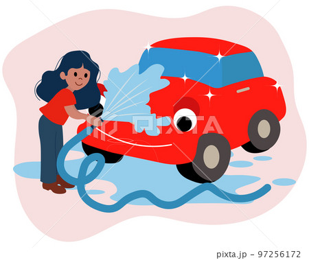 Car wash, a woman washes a car. Business concept. Illustration, vector Car wash, a woman washes a car. Business concept. Illustration, vector 97256172