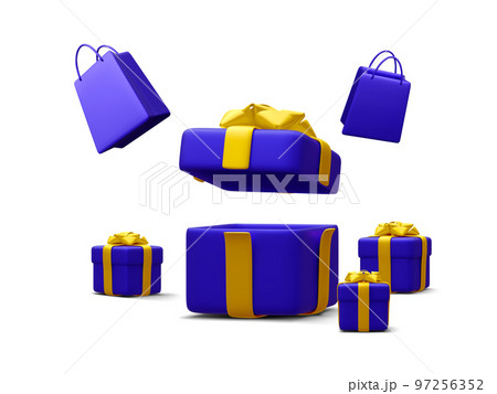 3d realistic banner for online shopping with shopping bag and gift box isolated on white background. Vector illustration 3d realistic banner for online shopping with shopping bag and gift box isolated on white background. Vector illustration 97256352