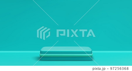 3d realistic blue podium. Scene and platform on light background. Design pedestal for award and winner. Vector illustration 97256368