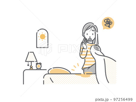 朝起きて汚れたシーツに気付く生理中の女性 シンプルでお洒落な線画イラスト 朝起きて汚れたシーツに気付く生理中の女性 シンプルでお洒落な線画イラスト 97256499