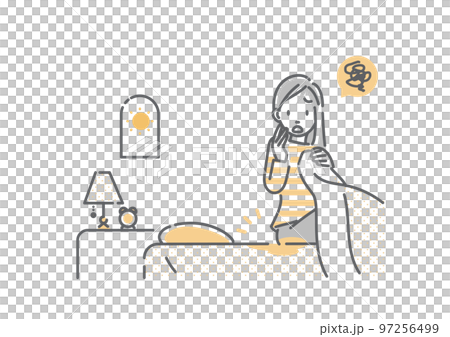 朝起きて汚れたシーツに気付く生理中の女性 シンプルでお洒落な線画イラスト 朝起きて汚れたシーツに気付く生理中の女性 シンプルでお洒落な線画イラスト 97256499