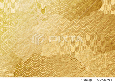 年賀状・金・高級感・正月・雲・和紙・背景 97256794