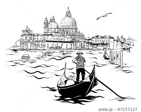 Vector Gondolas on Canal Grande in Venice, Italy 97257127