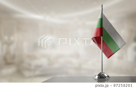 A small Bulgaria flag on an abstract blurry background 97258201
