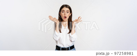 Portrait of concerned female model looking...の写真素材 [97258981] - PIXTA