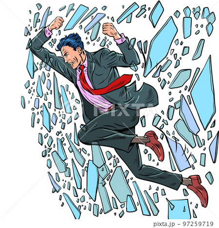 businessman punches glass protest panic bankruptcy, falling out the window, office clerk 97259719