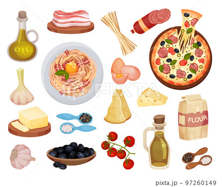 Italian Pasta and Pizza Dish Ingredients Big Vector Set 97260149