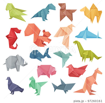 Japanese Origami Folded Paper Figure Big Vector Set 97260161