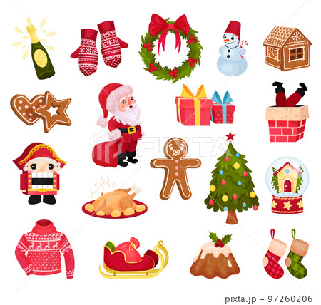 Festive New Year and Christmas Holiday Attribute Big Vector Set 97260206