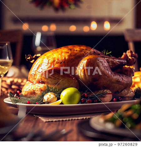 Christmas delicious juicy turkey. Holiday traditional dishes for Christmas or Thanksgiving. Generative AI. 97260829