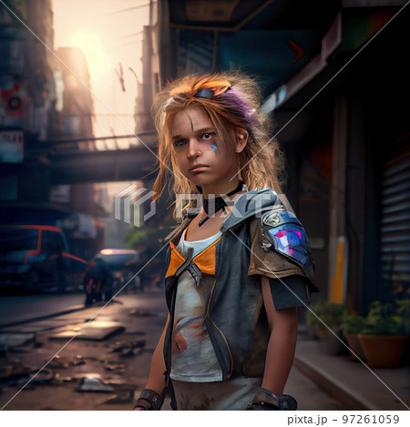Portrait of a cute teenage girl. An artistic abstract fantasy. Concept of a modern child. Generative AI 97261059