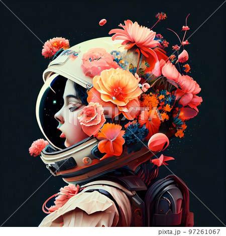 Portrait of an fictional astronaut in a spacesuit. High-tech astronaut from the future. The concept of space travel. Generative AI 97261067