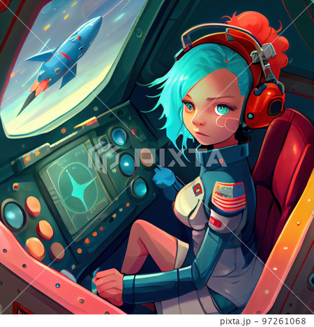 An astronaut piloting a spaceship. A high-tech astronaut from the future. The concept of space travel. Generative AI 97261068