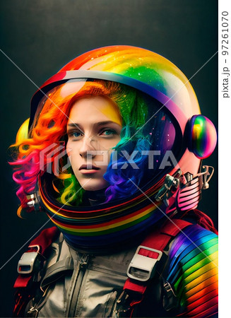 Portrait of an fictional astronaut in a spacesuit. High-tech astronaut from the future. The concept of space travel. Generative AI 97261070
