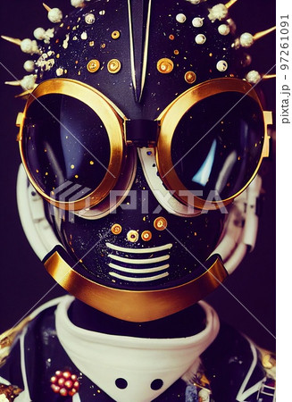 Abstract portrait of a fantasy astronaut. High-tech futuristic man. Concept of virtual reality and steampunk. Generative AI. Abstract portrait of a fantasy astronaut. High-tech futuristic man. Concept of virtual reality and steampunk. Generative AI. 97261091
