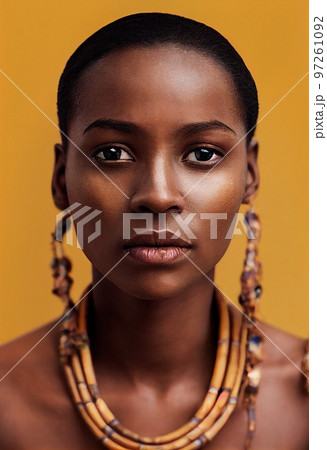 Abstract portrait of a beautiful fictional girl. Fashionable cute woman. Creative beautiful girl. Generative AI Abstract portrait of a beautiful fictional girl. Fashionable cute woman. Creative beautiful girl. Generative AI 97261092