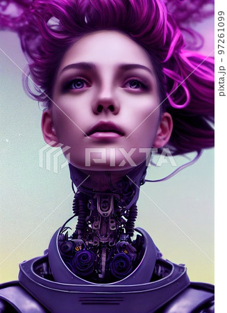 Portrait of a futuristic female robot. An artistic abstract cyberpunk fantasy. Concept of a modern robot. Generative AI 97261099