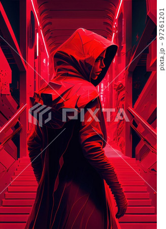 Portrait of a sci-fi cyberpunk girl. High-tech futuristic woman from the future. The concept of virtual reality and cyberpunk. Generative AI. 97261201