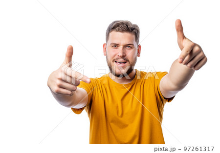Man making yeah gesture 97261317