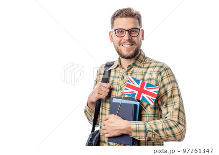 Student holding books and flag Student holding books and flag 97261347