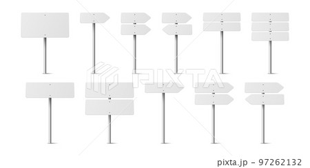 Vector White Blank Warning, Danger Stop Sign Frame Icon Set Isolated. Dangerous Sign, Plates Collection. Design Template of Road Sign 97262132