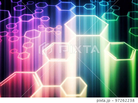 カラフルな光の線が輝く抽象的な背景 97262238