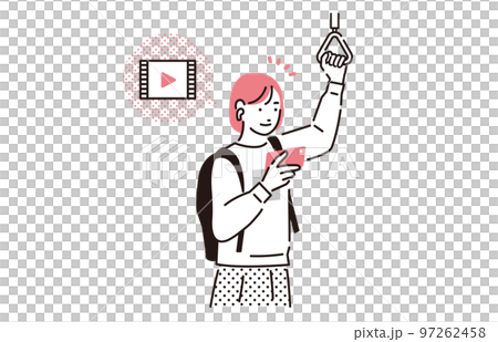 在校車上觀看智能手機視頻的女大學生 97262458