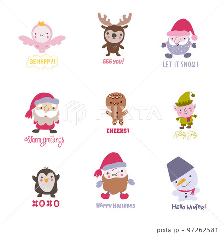 Collection of Christmas and New year characters with hand drawn lettering. Collection of Christmas and New year characters with hand drawn lettering. 97262581
