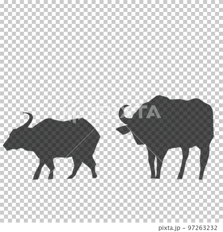 Walking water buffalo Nestling water buffalo Shadow puppet Walking water buffalo Nestling water buffalo Shadow puppet 97263232