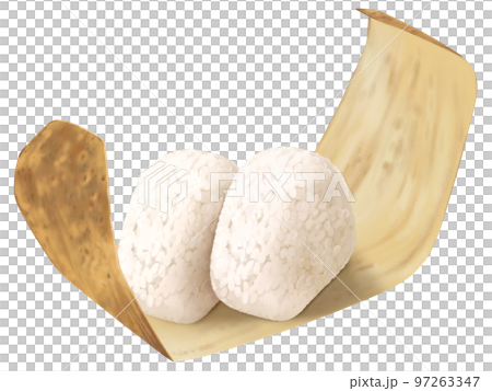 竹皮包咸飯糰的美味、逼真味道的手繪插圖 97263347