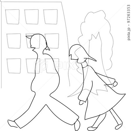 街歩きをする男女のスケッチイラスト 97263353