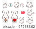 かわいい白うさぎ表情いっぱい・読書・人参・びっくり・はてな・ウインク・喜怒哀楽・アイコン動画素材に 97263362