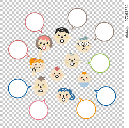意見交換するいろいろな世代のひとびとと吹き出し セット イラスト素材 意見交換するいろいろな世代のひとびとと吹き出し セット イラスト素材 97263782