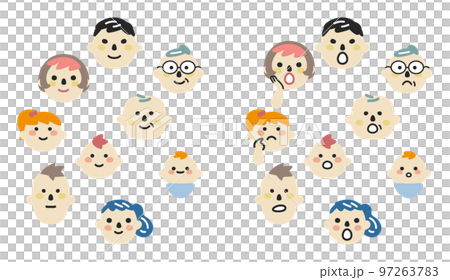 各代人的微笑和困惑的面部表情集插圖素材 97263783