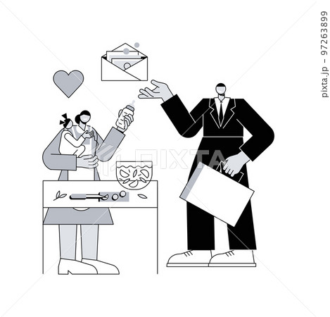 Breadwinner abstract concept vector illustration. Earn money, work from home, husband businessman, working father mother, family needs support, freelance work, homemaking wife abstract metaphor. 97263899