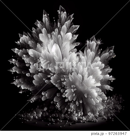 Shiny White diamond gem isolated on black background. Natural precious mineral stone artistic illustration. Decorative White diamond crystal gemstone realistic square poster. 97263947