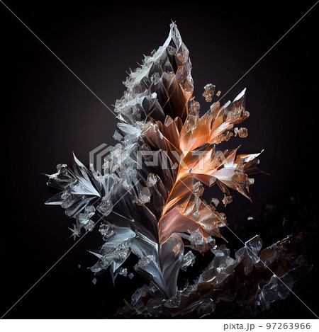 Shiny Crystal ice gem isolated on black background. Natural precious mineral stone artistic illustration. Decorative Crystal ice gemstone realistic square poster. 97263966