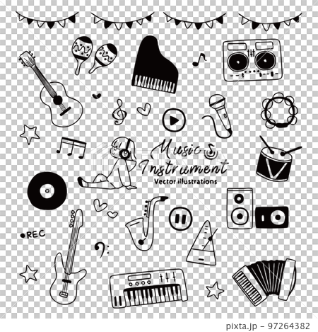 ワンポイトにも使える音楽の手書きアイコン　線画 97264382