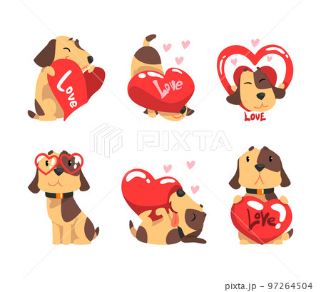 Funny Jack Russell Terrier Dog with Red Valentine Heart Vector Set Funny Jack Russell Terrier Dog with Red Valentine Heart Vector Set 97264504
