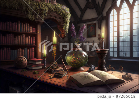イラスト 工房 書斎 錬金術 作業場 魔法 ファンタジー 屋敷 97265018