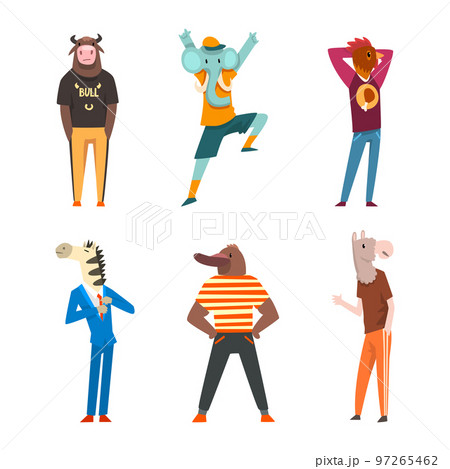 Animal Character Wearing Human Clothing in Standing Pose Vector Set 97265462