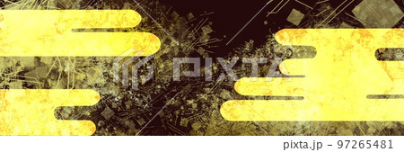 平安時代風金色の優雅な雲と金箔、金粉、砂子の舞う日本画風テクスチャと黒背景ワイドサイズイラスト 97265481