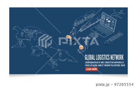 3D isometric Global logistics network concept with Transportation operation service, Export, Import, Cargo, Air, Road, Maritime delivery. Vector illustration EPS 10 97265554
