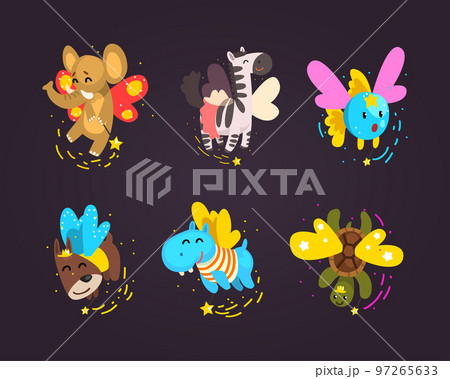 Winged Animal Characters Flying with Magic Wand Vector Set Winged Animal Characters Flying with Magic Wand Vector Set 97265633