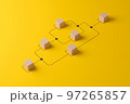 Wooden cube block arranging processing management on yellow background. 3d render illustration 97265857