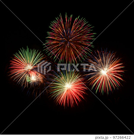 Isolated on black sky background. Isolated firework ready to use for decoration in any photograph ,poster, backdrop to celebrate the festival, Christmas, New year and any events. Isolated on black sky background. Isolated firework ready to use for decoration in any photograph ,poster, backdrop to celebrate the festival, Christmas, New year and any events. 97266422