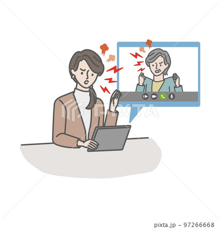 ビデオ通話で母(義母)とケンカする若い女性 ビデオ通話で母(義母)とケンカする若い女性 97266668