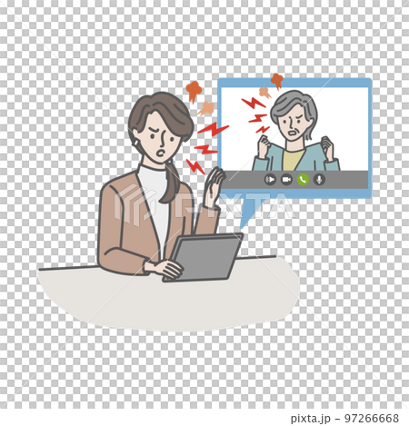 ビデオ通話で母(義母)とケンカする若い女性 ビデオ通話で母(義母)とケンカする若い女性 97266668